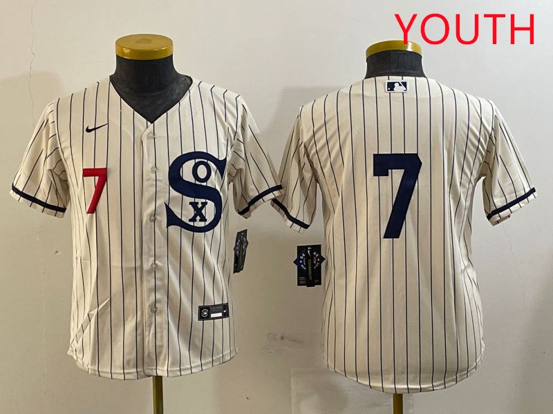 Youth Chicago White Sox #7 No Name Cream Stripe Dream Edition Game 2025 Nike MLB Jersey style 1->youth mlb jersey->Youth Jersey